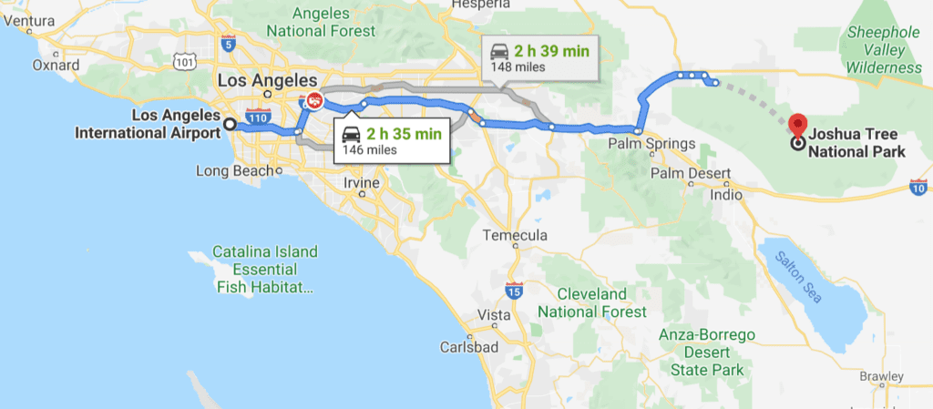 Map from LAX to Joshua Tree