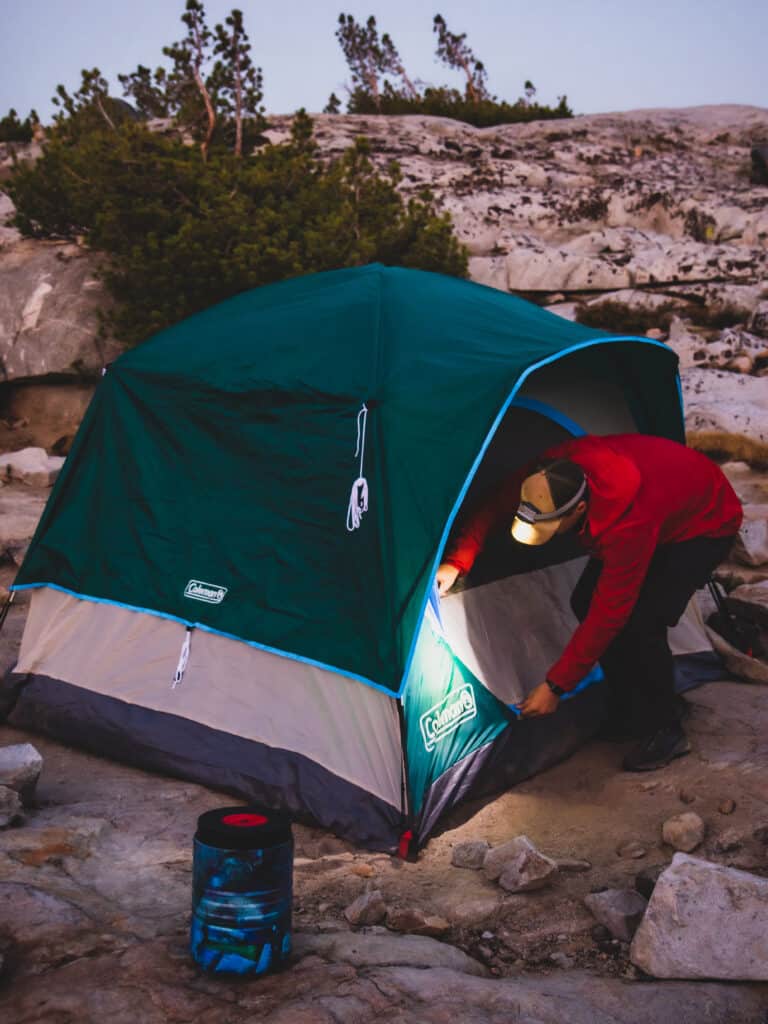 Setting up camp at Thousand Island Lake