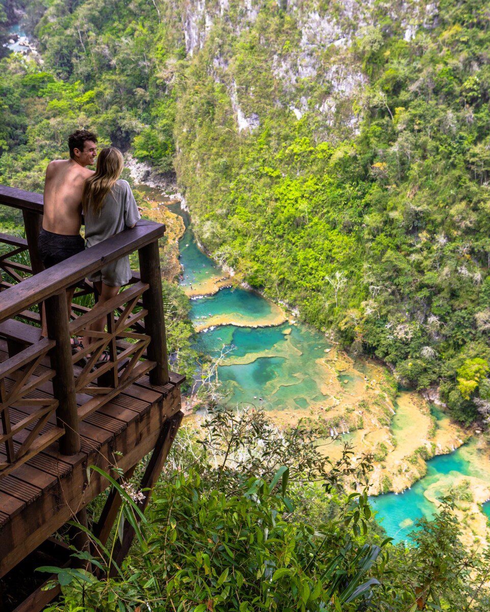 Couple overlooking Semuc Champey in Guatemala