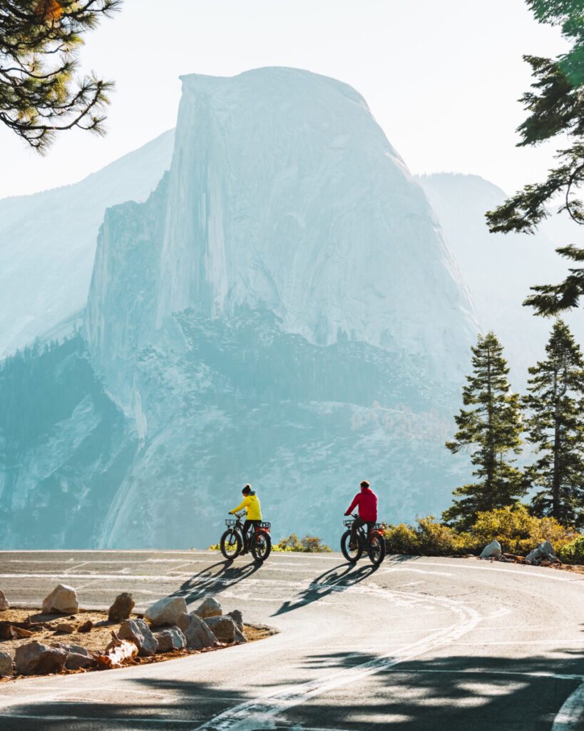 Riding Bikes Along the Road to Glacier Point in Yosemite National Park