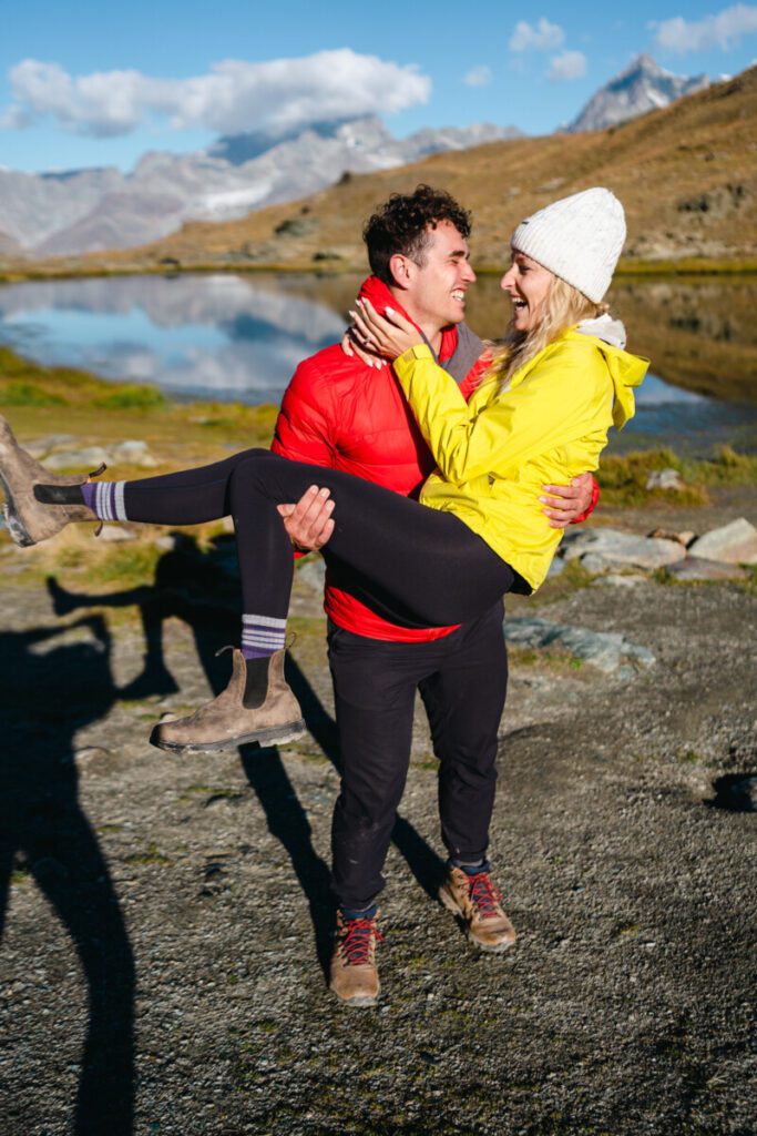 Couple embracing after getting engaged