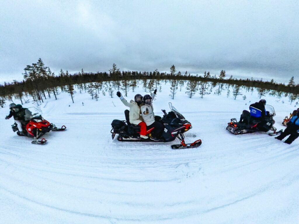 Snowmobiling around Rovaneimi Finland in the winter