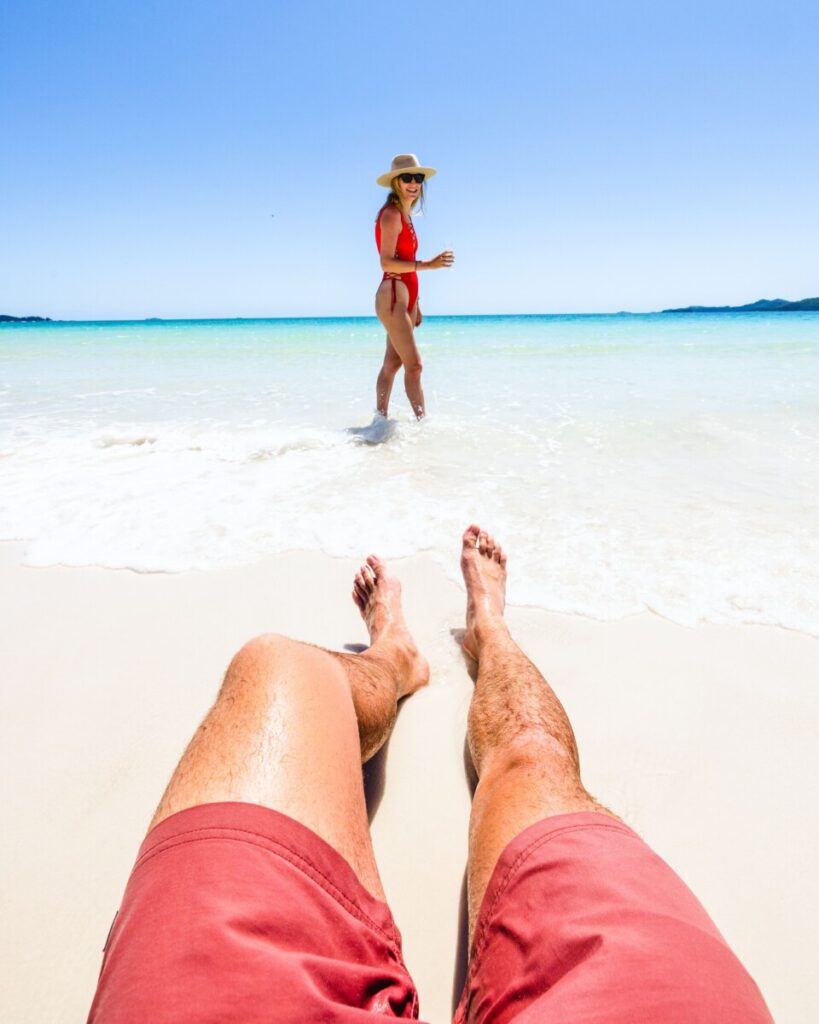 Relaxing on Whitehaven Beach near Hamilton Island