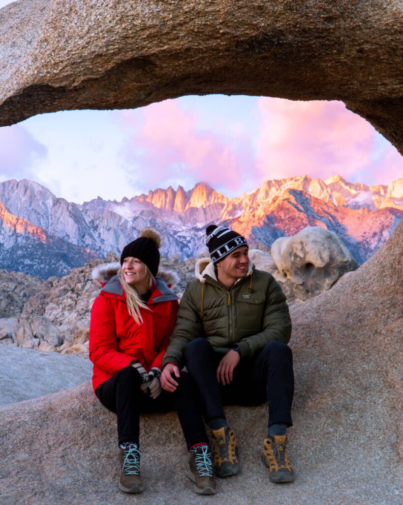 Sitting at Mobius Arch at Sunrise in Alabama Hills