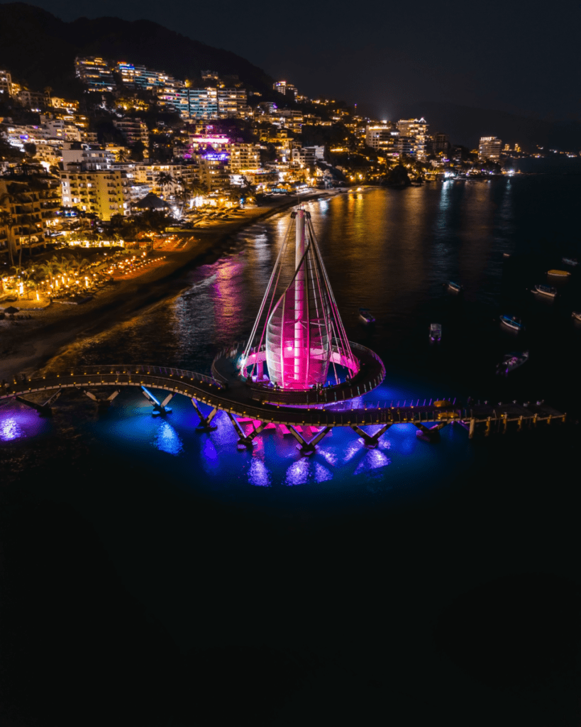 Los Muertos Pier in downtown Puerto Vallarta at Night