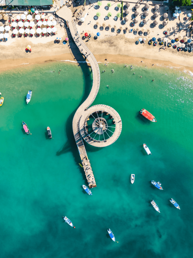 Los Muertos Pier and the Malecon in Puerto Vallarta from above