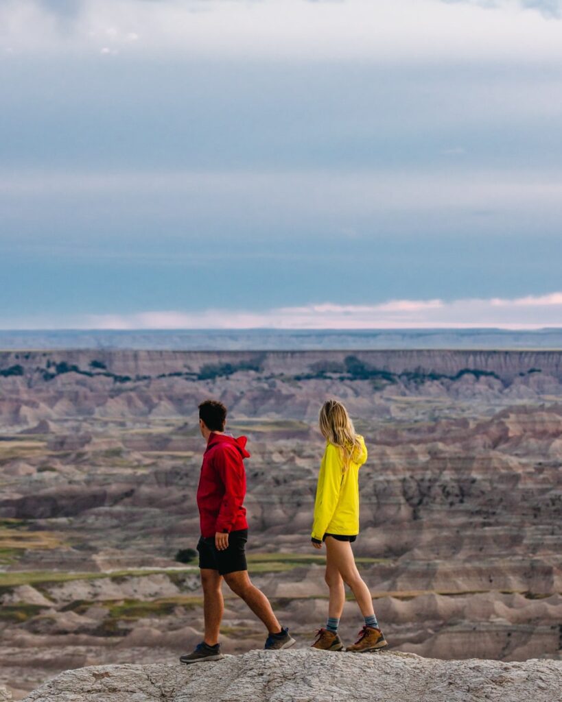 Adventure couple at overlook in Badlands