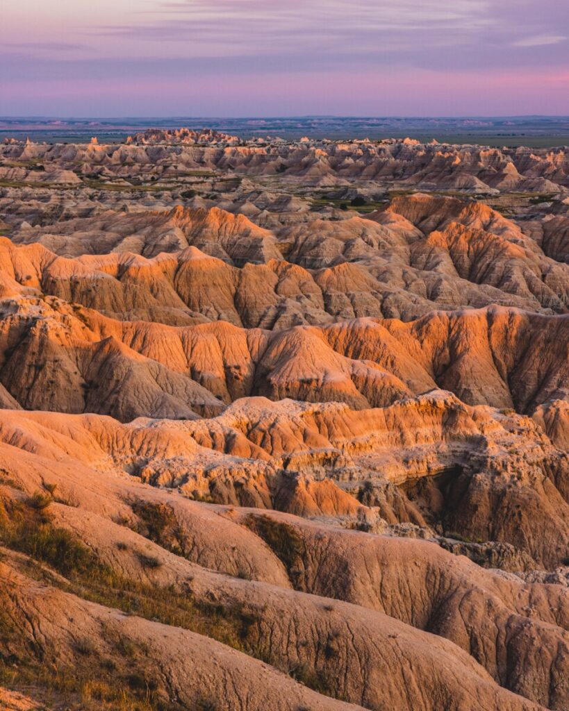 View of golden hour over the badlands