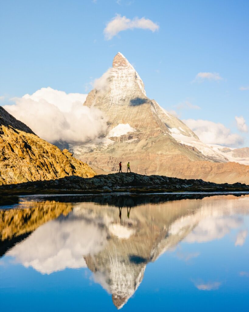 Hiking the Rotenboden hike in Zermatt, Switzerland at Riffelsee Lake