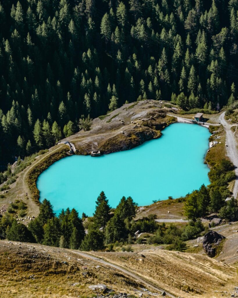 View of Moosjisee Lake along the Five Lakes Trail Hike in Zermatt