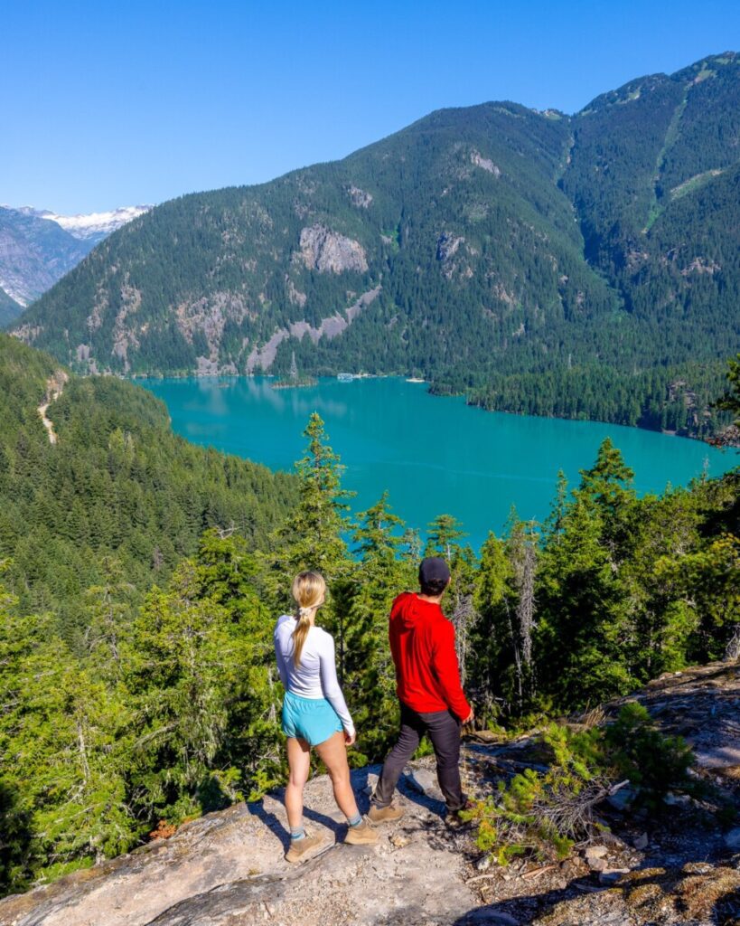 Hiking the Thunder Knob Trail above Diablo Lake in North Cascades National Park in Washington