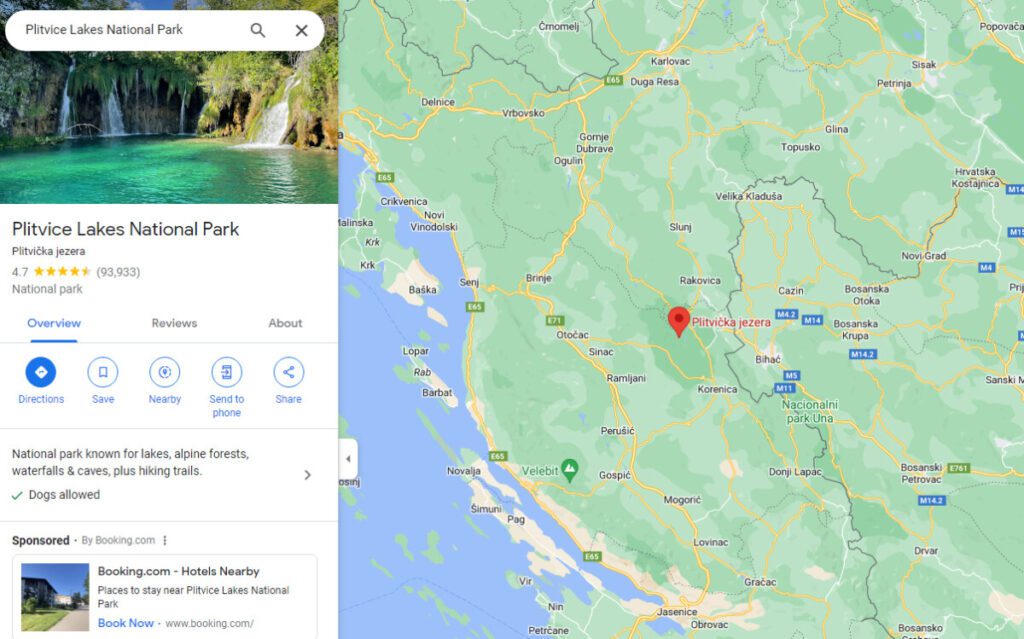 Plitvice Lakes National Park Location