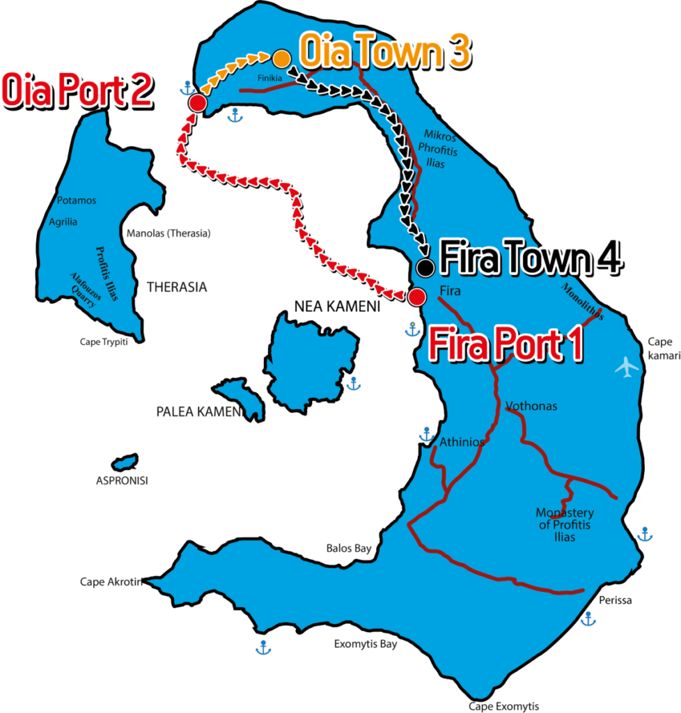 How to get to Oia from the Fira cruise port