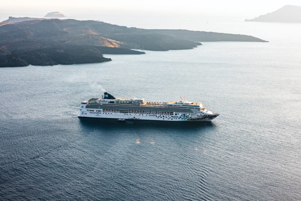 Norwegian Gem Cruise Ship at the old port of Santorini