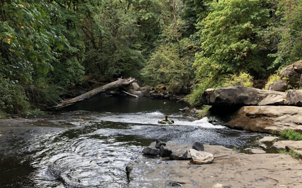 Visitors Swimming at the Triangle Lake Slide Rock