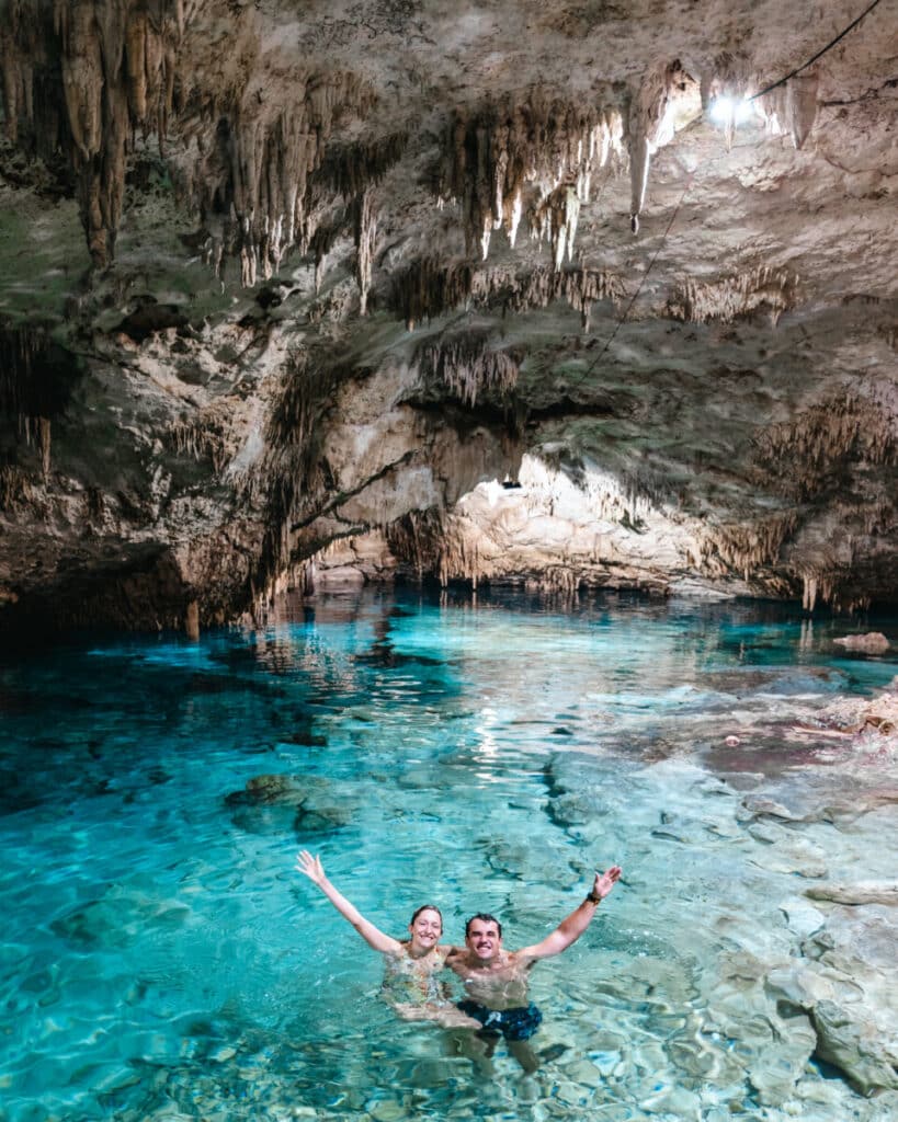 Swimming in cenote Taak Bi Ha in Tulum, Mexico