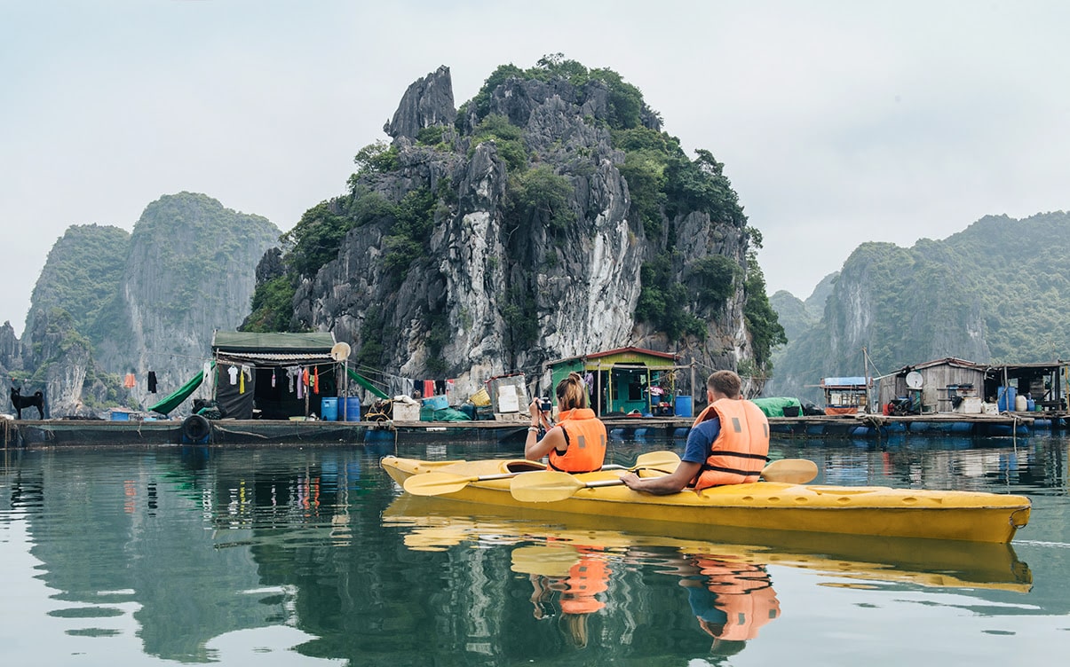 People Kayaking in Ha Long Bay