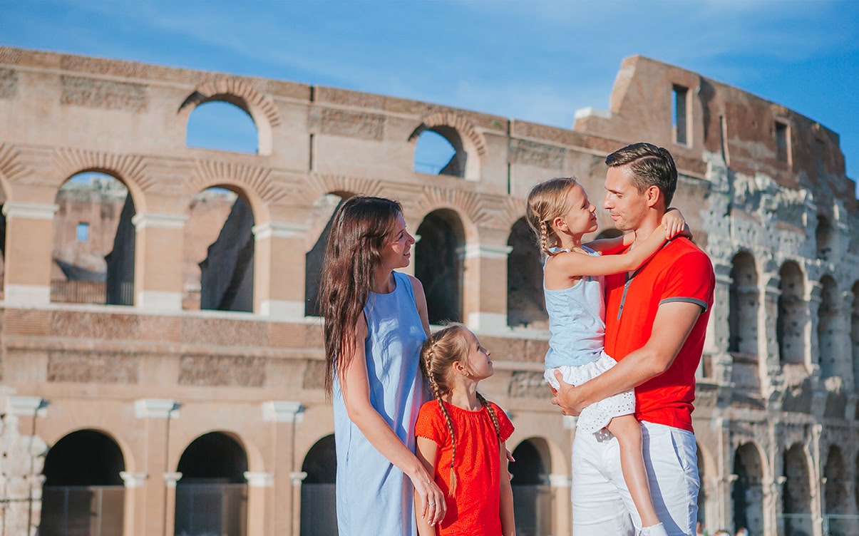 A Family Outside the Colosseum in Rome