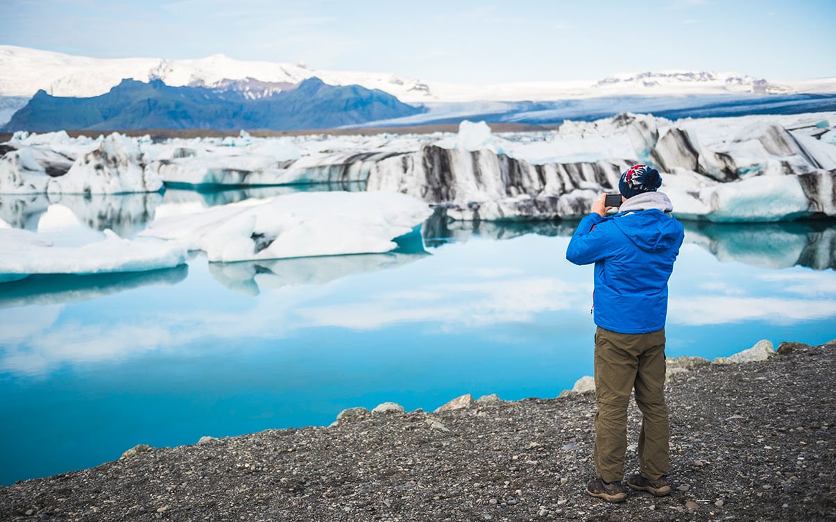 A Person Visiting the Jokusarlon Glacier Lagoon in Iceland