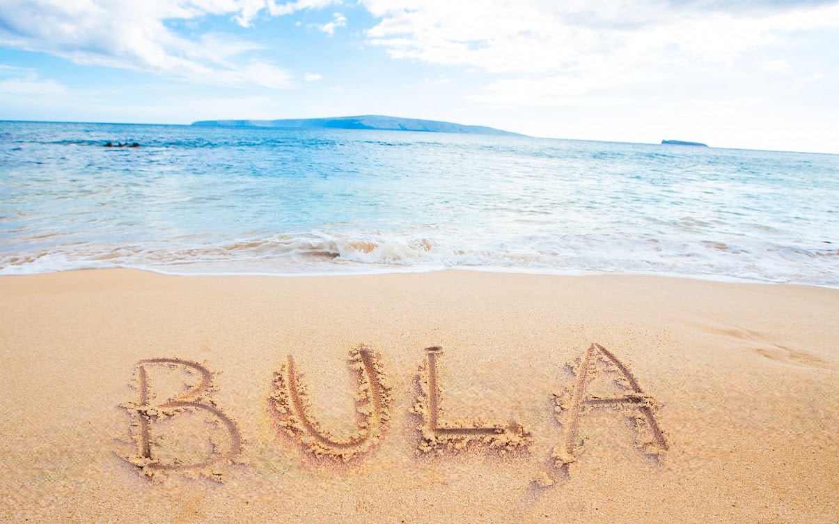 The Fijian Greeting Bula Written in Sand