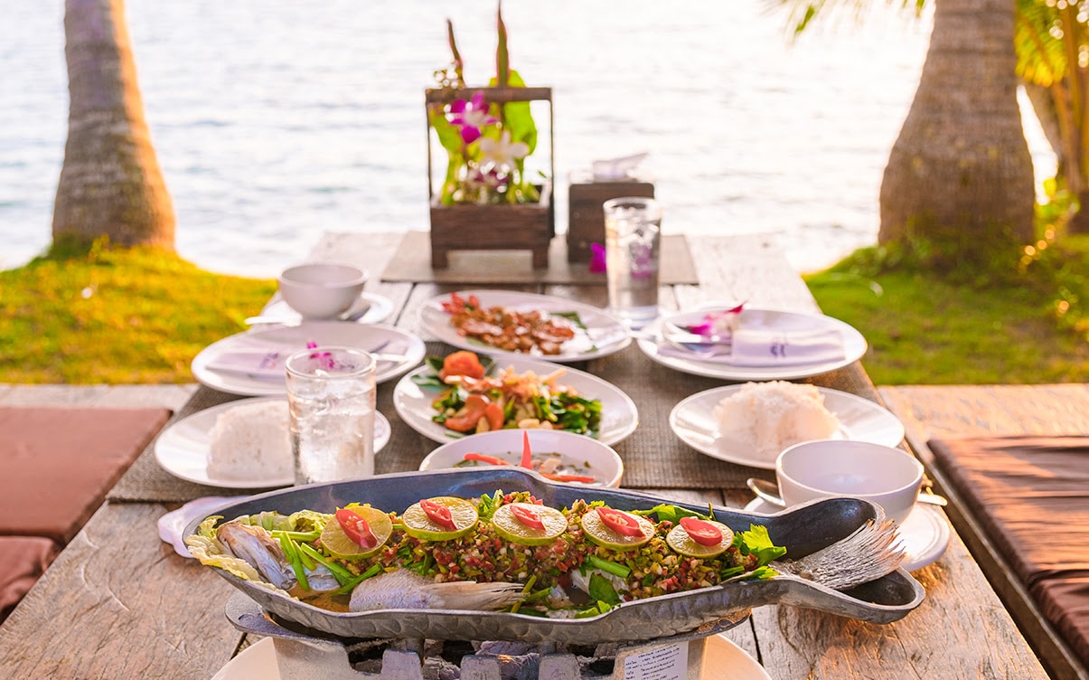 A Table of Food by the Beach