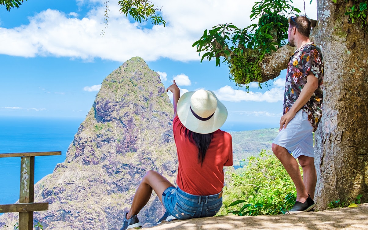 A Couple Viewing the Pitons in Saint Lucia