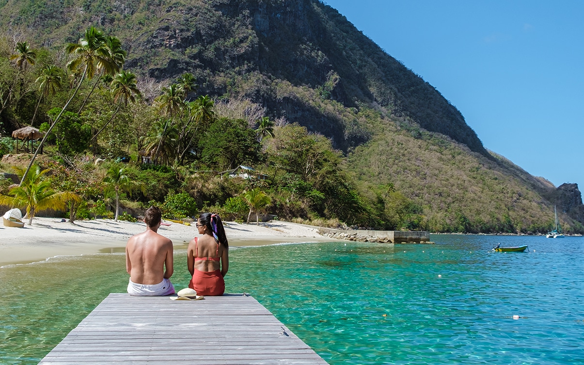 A Couple Visiting a Beach in Saint Lucia