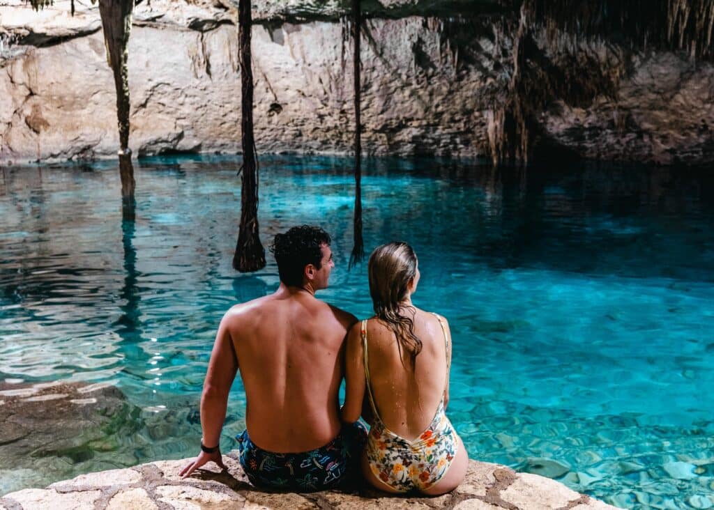 Couple in Taak Bi Ha Cenote Mexican Riviera