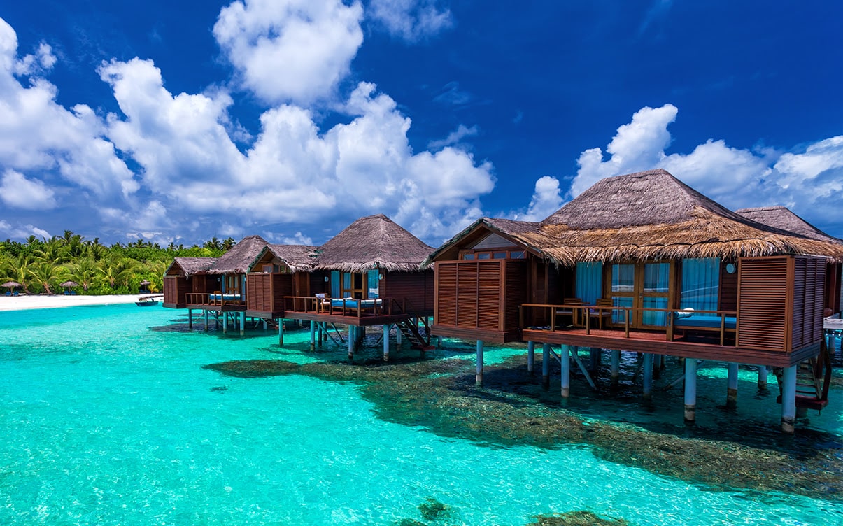 Overwater Bungalows by a Beach