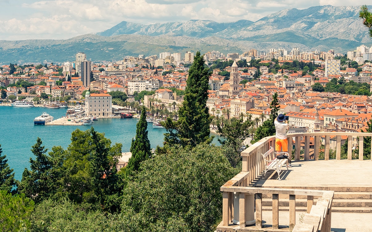 People Overlooking the City of Split Croatia