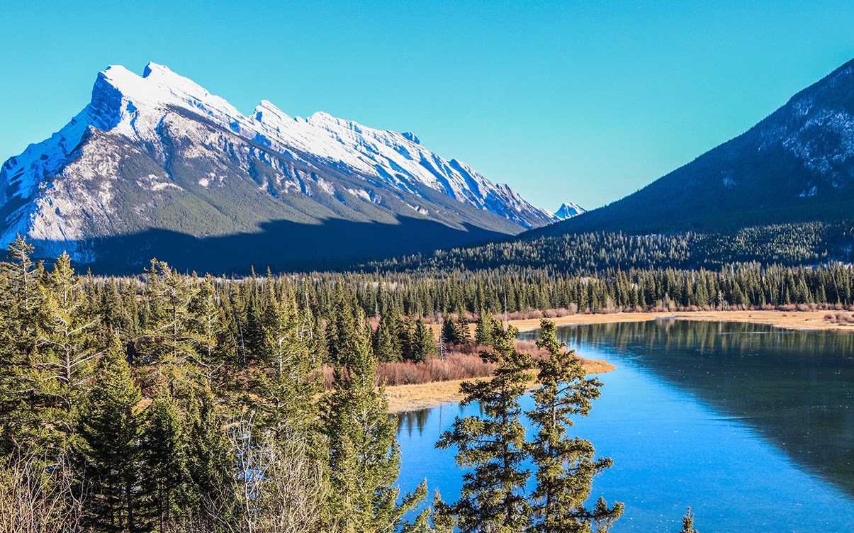 Sulphur Mountain and a Lake in Banff National Park