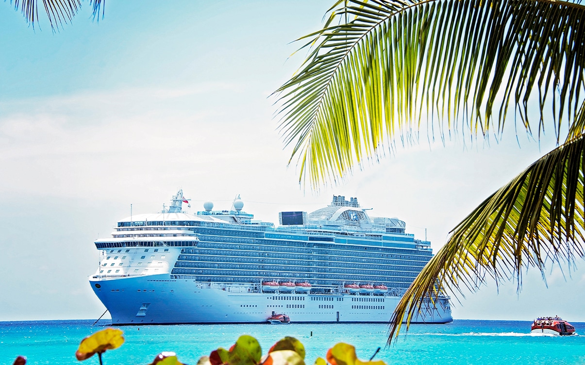 A Cruise Ship Anchored by the Shore