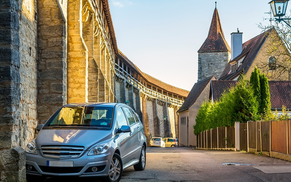 A Car Parked on a Street in Rothenburg ob der Tauber