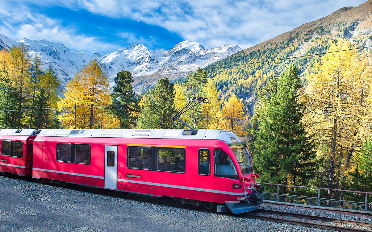 The Bernina Express Train in Switzerland The Bernina Express Train in Switzerland