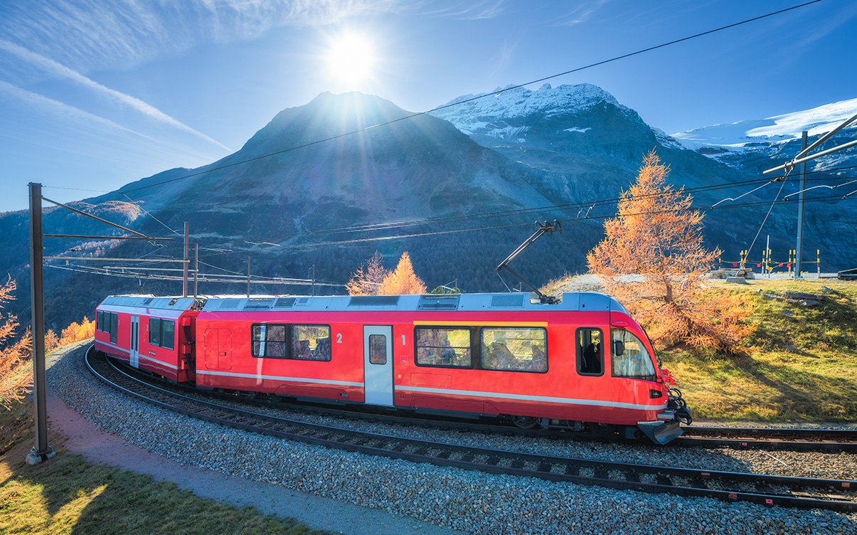 The Bernina Express in the Swiss Alps
