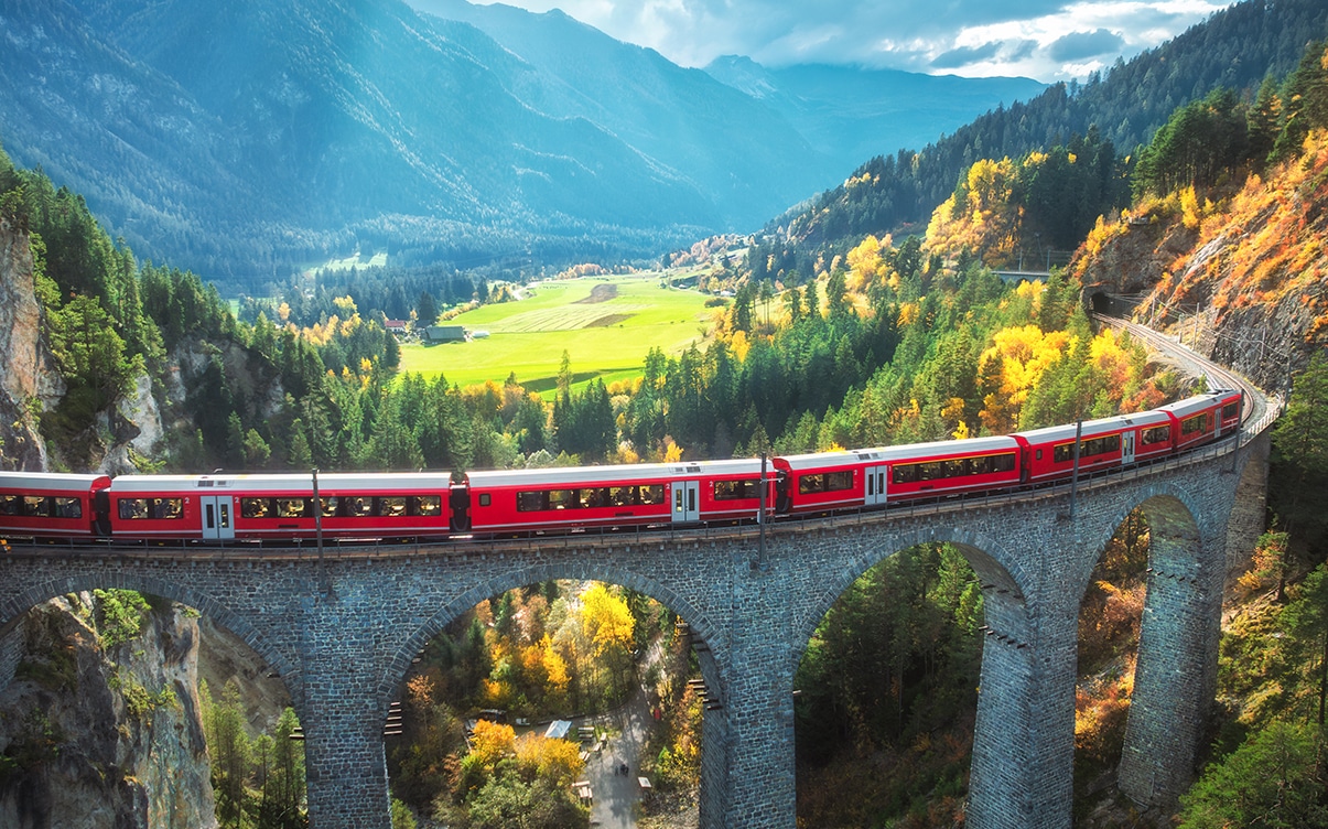 The Bernina Express on the Landwasser Viaduct