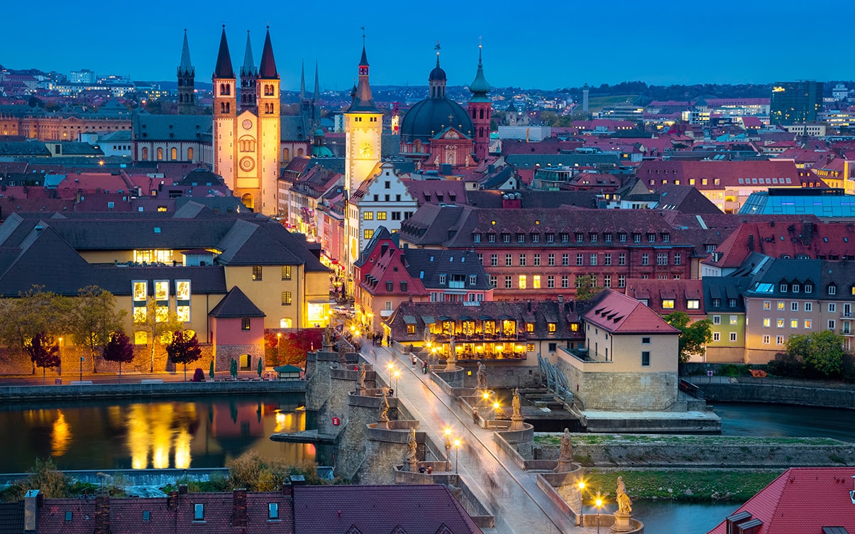 The City of Wurzburg in Germany at Dusk