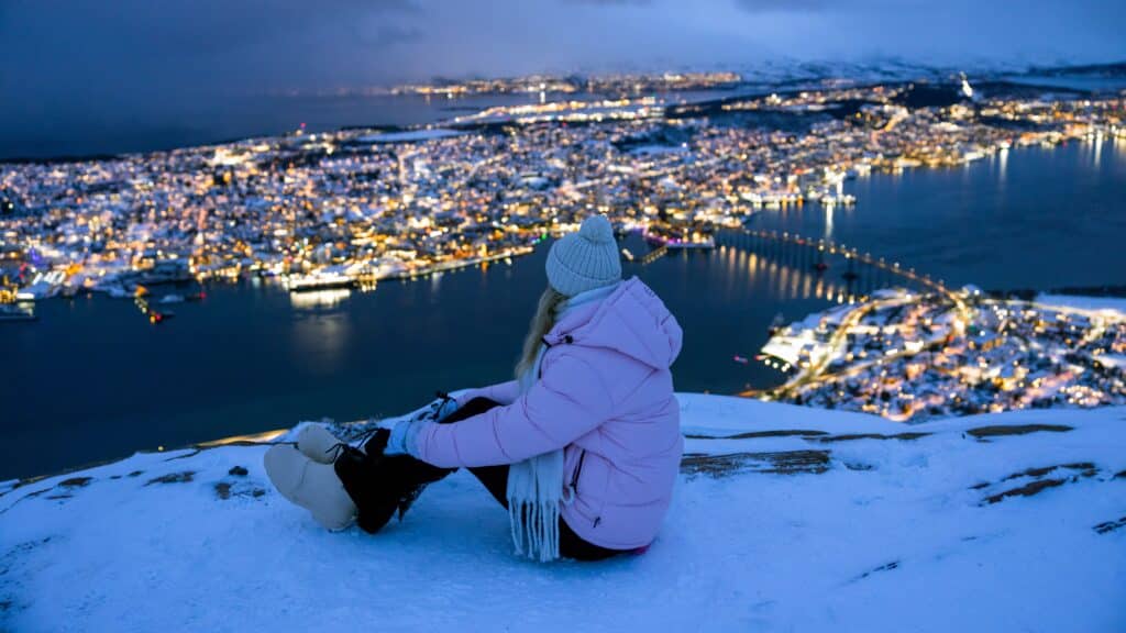 Tromsø skyline view from the top of Fjellheisen.