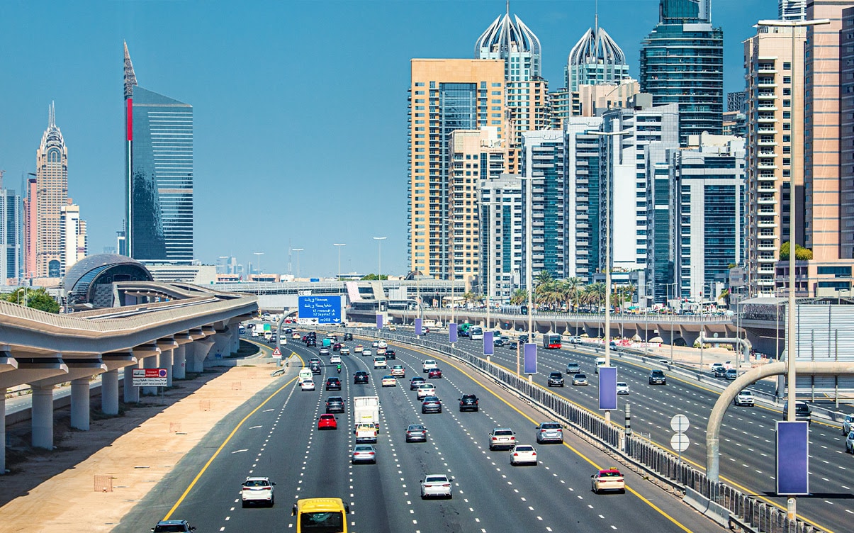 Cars on the E 11 Highway in Dubai
