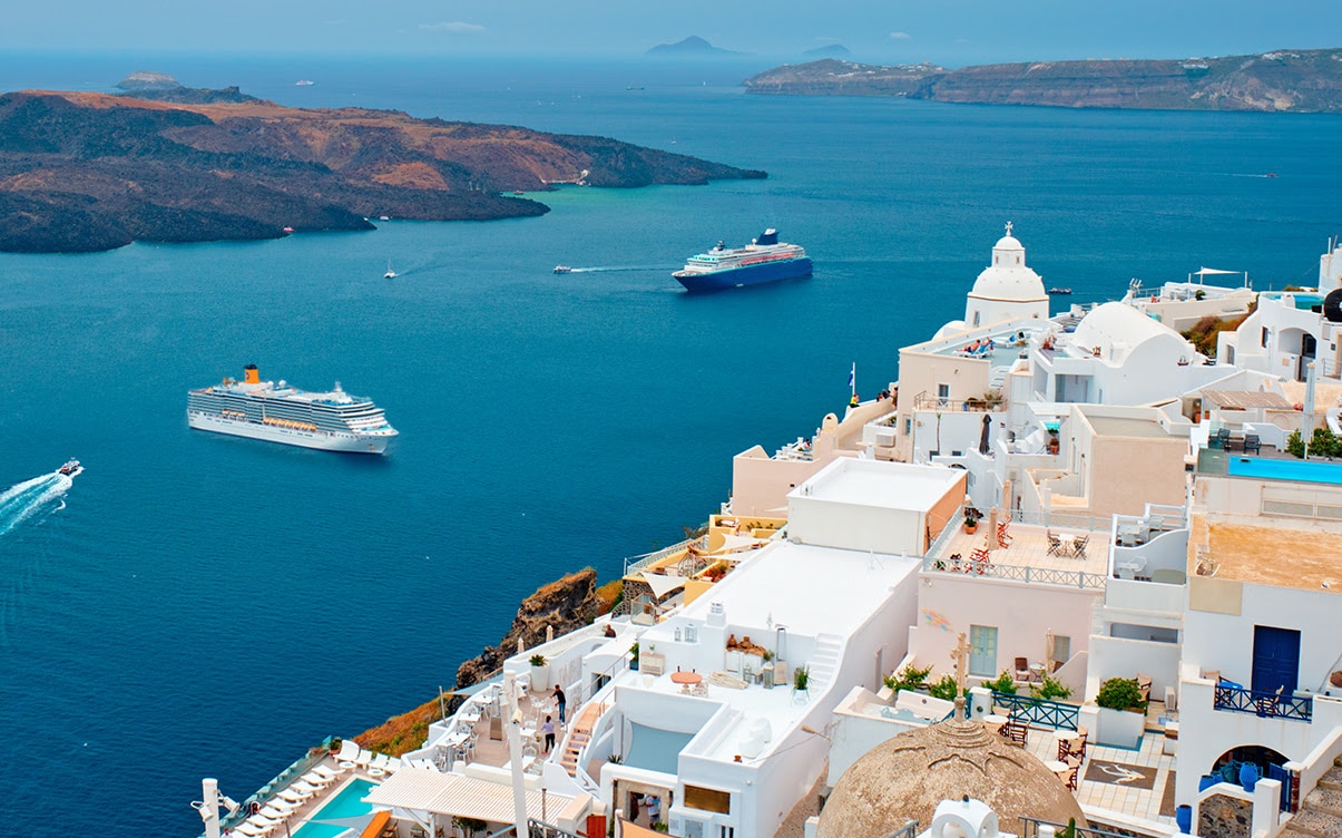 Cruise Ships Traveling to Santorini