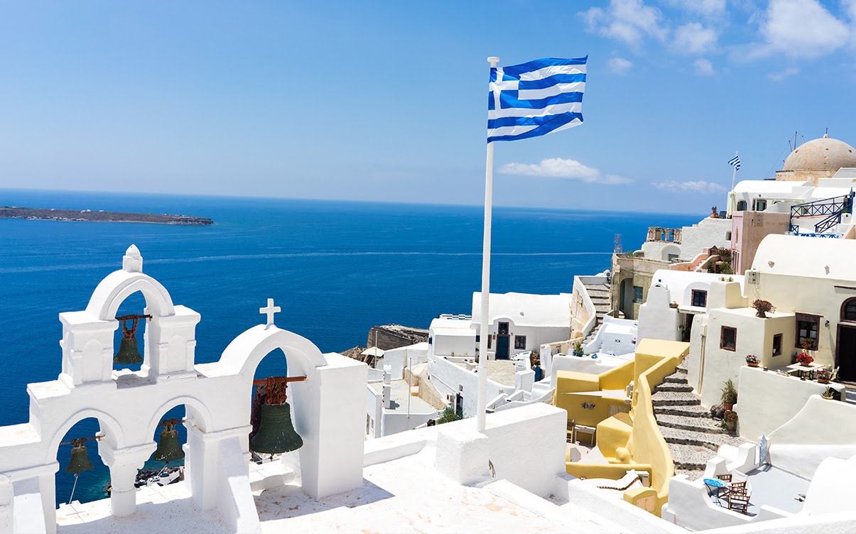 The Greek Flag on the Island of Santorini