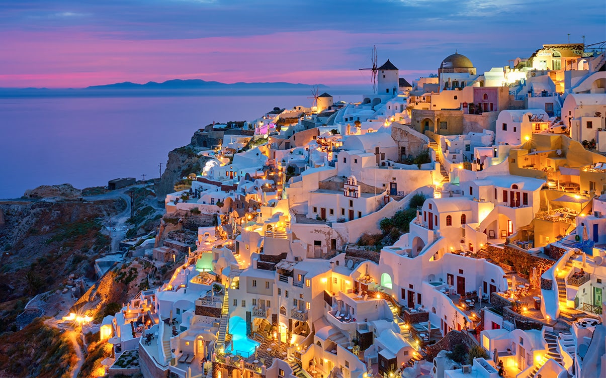 The Village of Oia in Santorini at Night