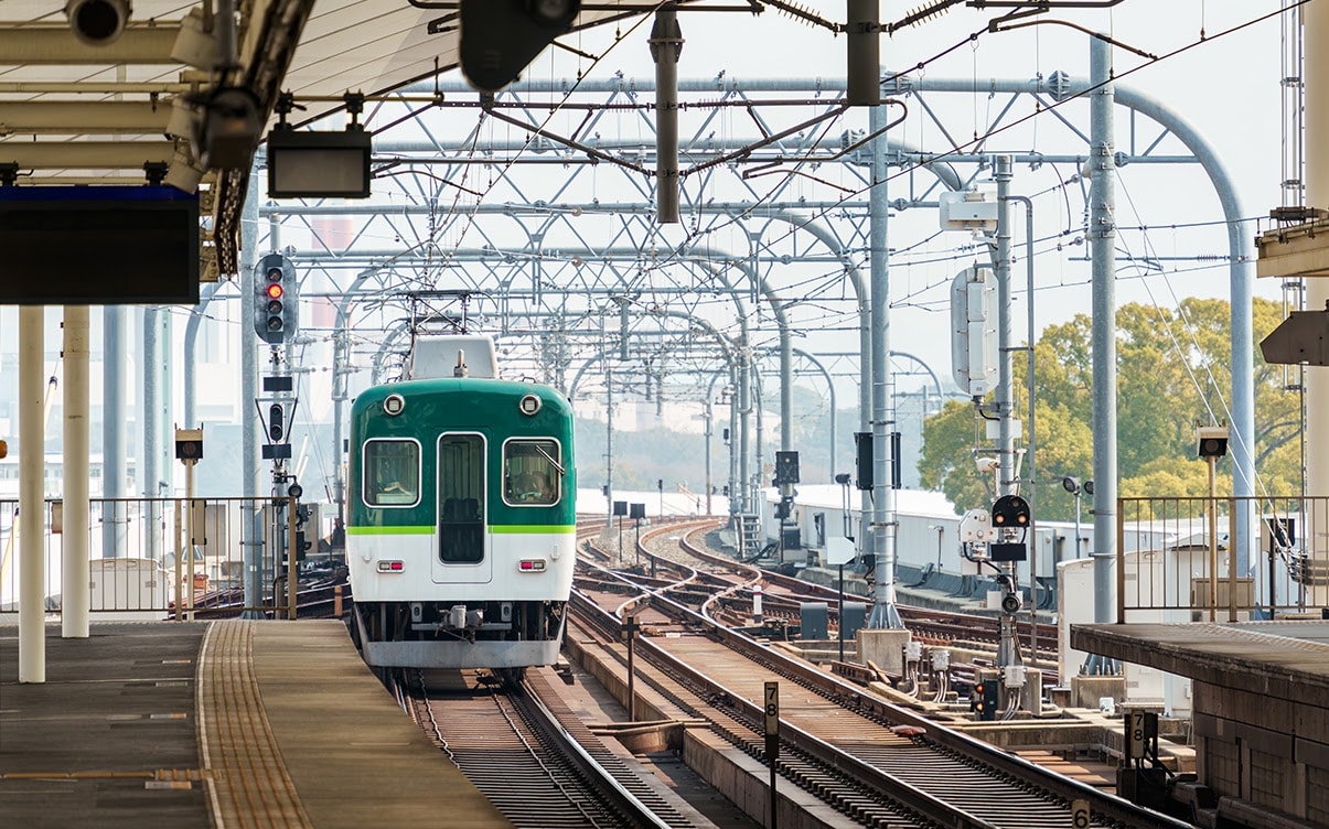 A Train Arriving at a Station in Kyoto Japan