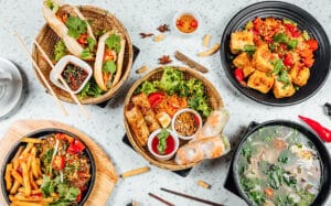 Bowls of Various Vietnamese Foods