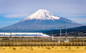 Mt Fuji Behind a Shinkansen in Japan