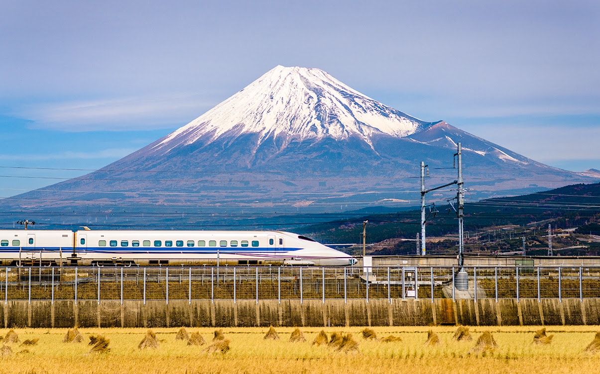Mt Fuji Behind a Shinkansen in Japan