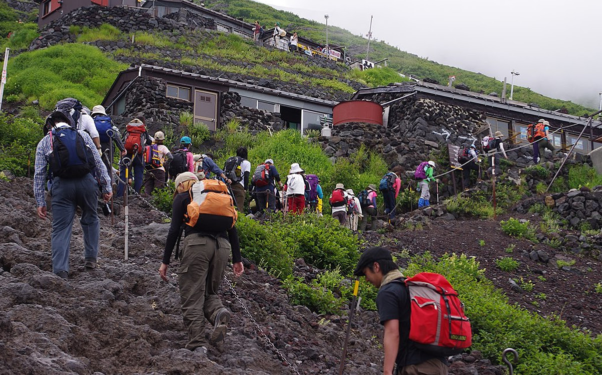 People Arriving at Huts on Mt Fuji