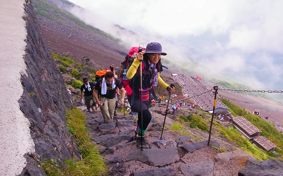 People Climbing the Yoshida Trail on Mt Fuji