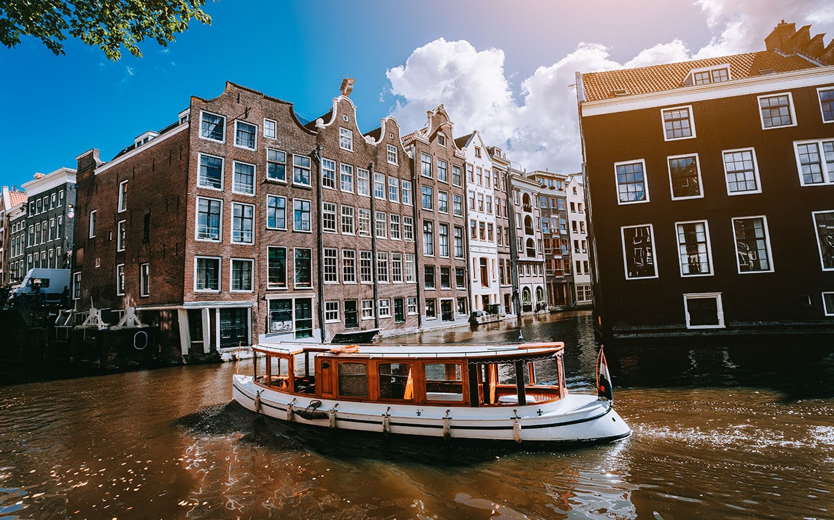 A Boat on a Canal in Amsterdam