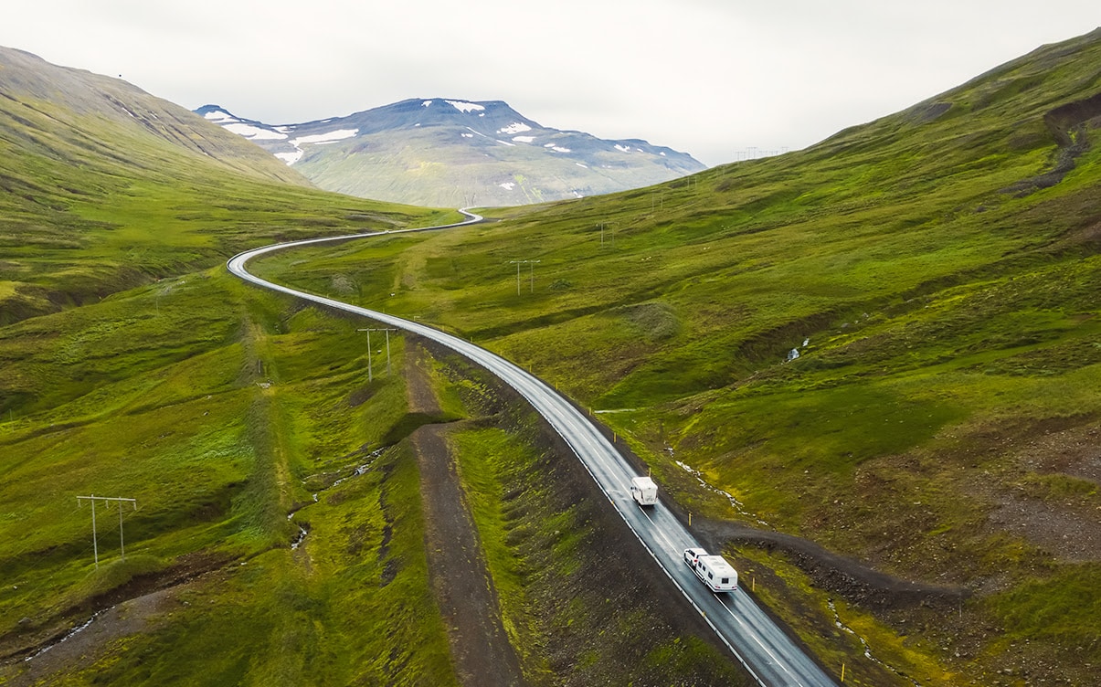 Vehicles on a Road in Iceland